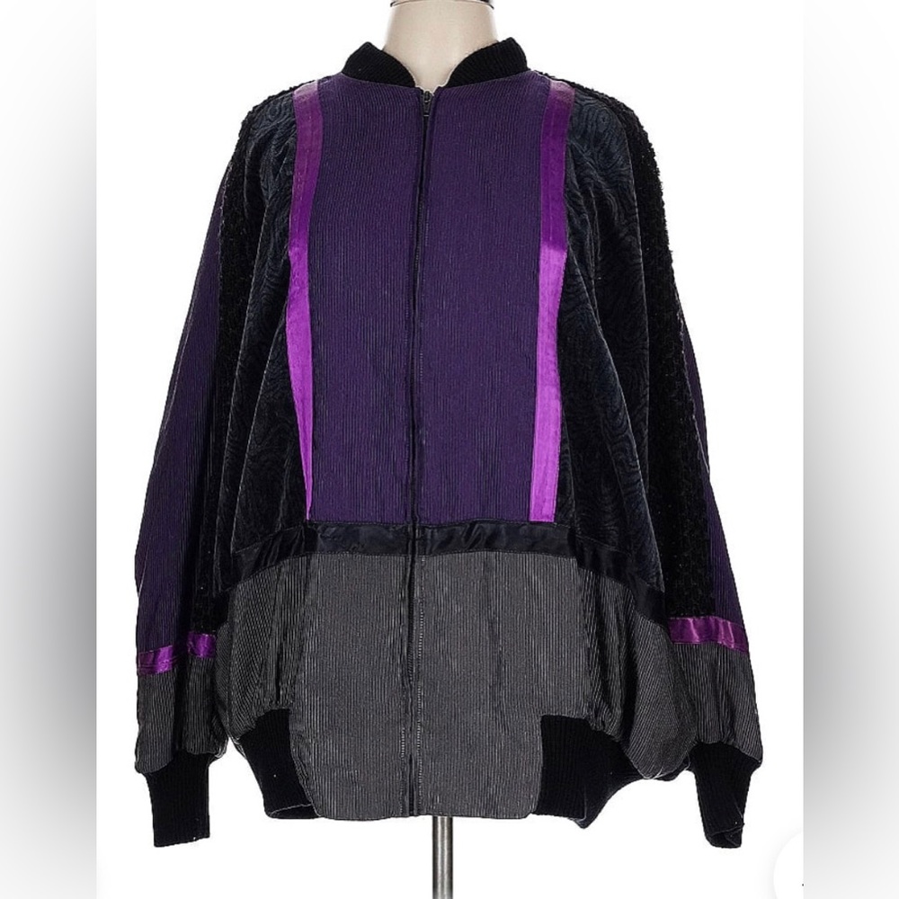 Vintage 80s Macho Lightweight Windbreaker Oversized Purple & Black Jacket sz10 L